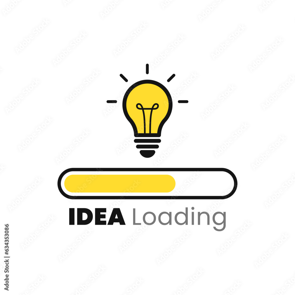 Idea loading concept with light bulb and loading bar. Loading ideas in flat style. Vector illustration Idea loading concept with light bulb and loading bar. Loading ideas in flat style. Vector illustration