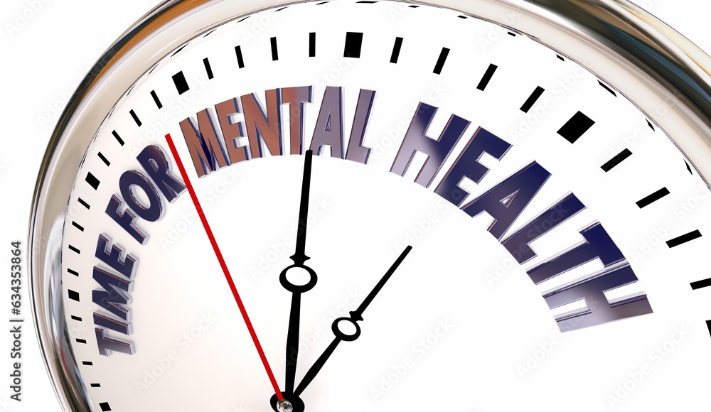 Time for Mental Health Care Therapy Health Wellness Clock Wellbeing 3d Illustration Time for Mental Health Care Therapy Health Wellness Clock Wellbeing 3d Illustration