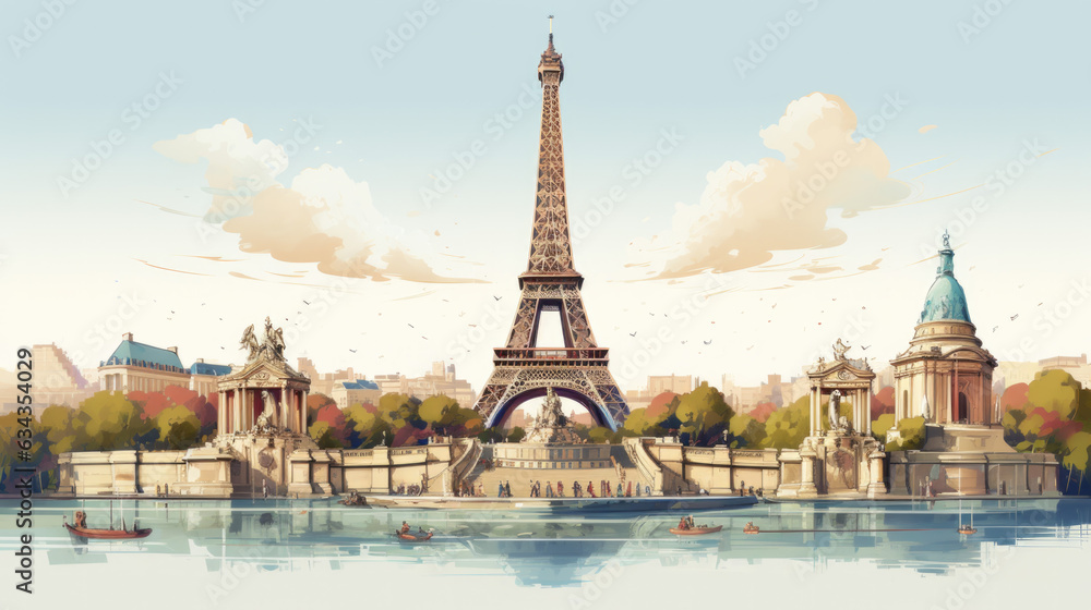 the capital of france paris drawn in beautiful colors. Generative AI