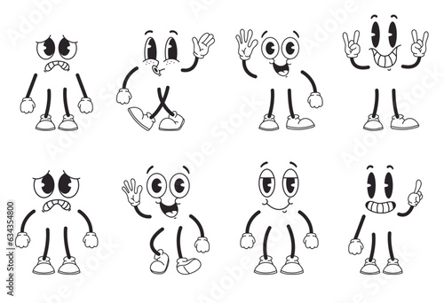 Retro character cartoon groovy vintage template abstract isolated set. Vector graphic design illustration