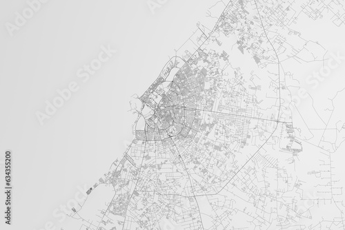 Map of the streets of Benghazi (Libya) on white background. 3d render, illustration