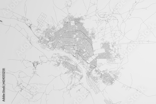 Map of the streets of Niamey (Niger) on white background. 3d render, illustration