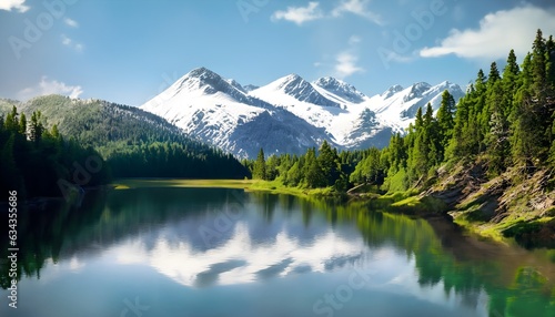 lake and mountains naturla view of landscape. Generative AI.