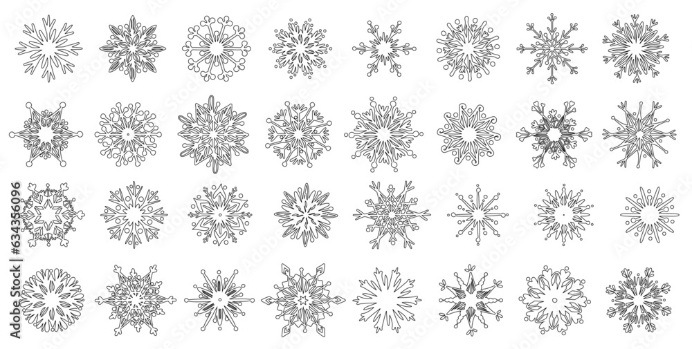 Collection of various snowflakes. Vector graphics. Collection of various snowflakes. Vector graphics.