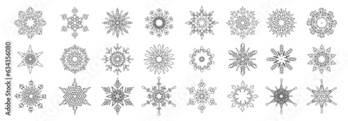 Collection of various snowflakes. Vector graphics.	