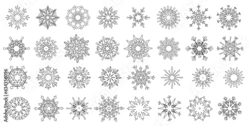 Collection of various snowflakes. Vector graphics. 