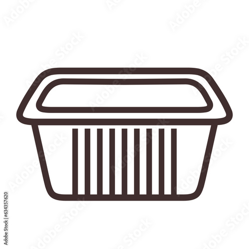 Disposable aluminum foil food container icon. Outline pictogram isolated on white background. Vector illustration. Dish cooking tray, restaurant take away food, delivery service, prepared food to go