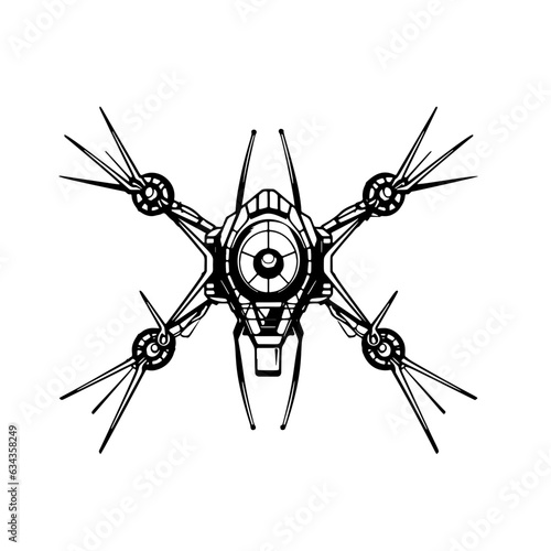 Vector Illustration of a dron with lines drawing for logo,icon, black and white