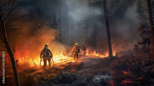 Firefighters attempting to douse a forest fire.