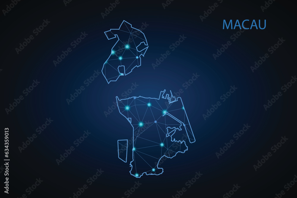 Map of Macao. Wire frame 3D mesh polygonal network line, design sphere, dot and structure. communications map of Macao. Vector Illustration EPS10. Map of Macao. Wire frame 3D mesh polygonal network line, design sphere, dot and structure. communications map of Macao. Vector Illustration EPS10.
