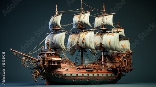Ancient Galleon: An ancient and weathered galleon, a relic from the golden age of exploration, with intricate woodwork and historical charm 
