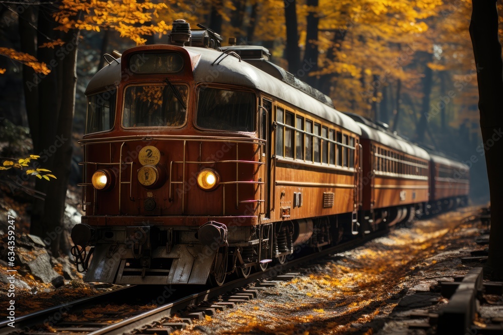 Fleeting Beauty Unveiled: The Captivating Train Expedition through a Lush Autumn-Foliage-Adorned Forest