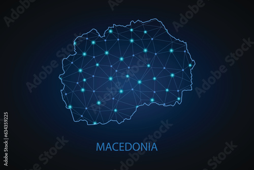Map of Macedonia. Wire frame 3D mesh polygonal network line, design sphere, dot and structure. communications map of Macedonia. Vector Illustration EPS10.