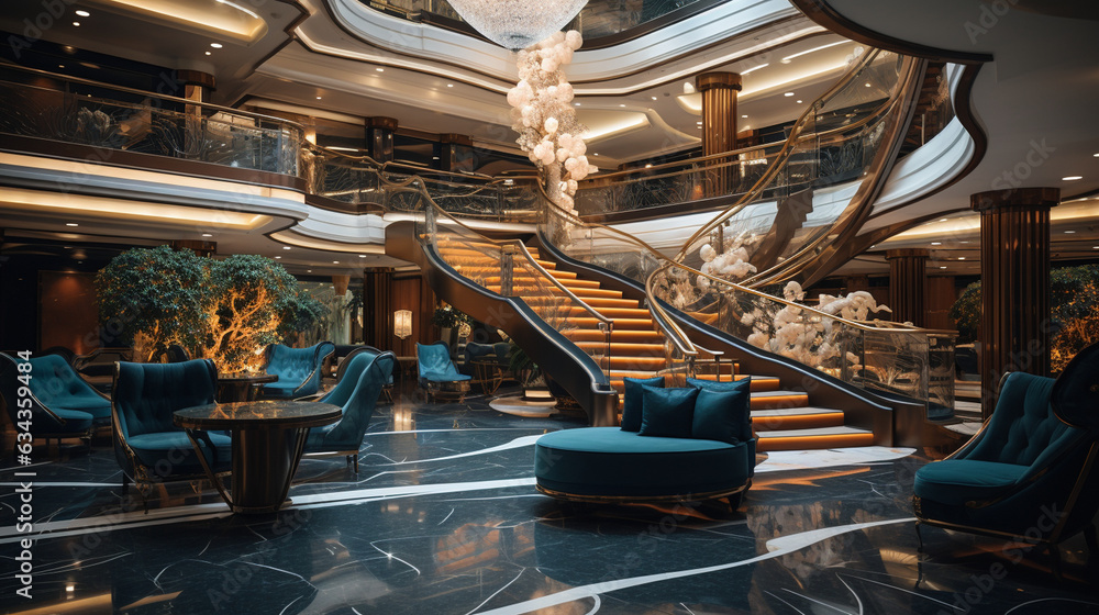 Cruise Ship Atrium: A luxurious cruise ship atrium with sweeping ...