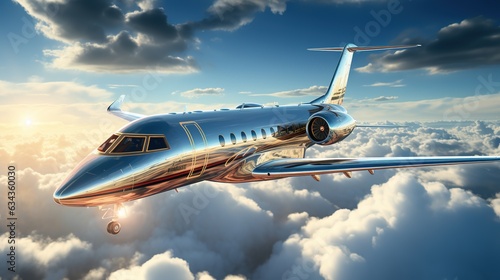 Luxury private vip business jet flies in the clouds in the sky. Design ai