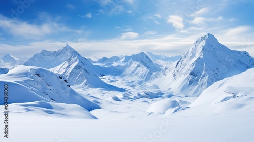 A beautiful view of a big snowy mountain range with a blue sky. Design ai © Irina Sharnina
