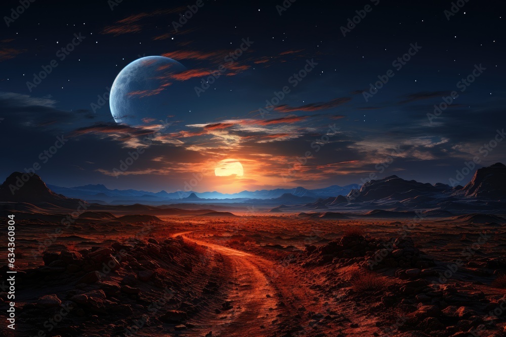 Eternal Night Canvas: The Serene Vast Desert Landscape Painted by the Soft Glow of a Full Moon