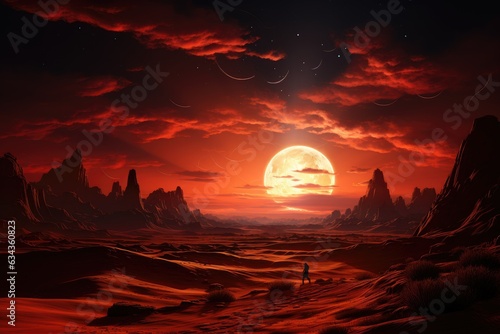 Moonlit Majesty: The Enchanting Tapestry of a Vast Desert Landscape Lit by the Radiance of a Full Moon