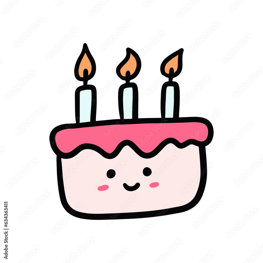 illustration of smile pink birthday cake with candles illustration of smile pink birthday cake with candles