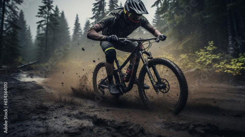 The rider navigating a wet track with specialized tires, highlighting the challenges and skills required in varying conditions 