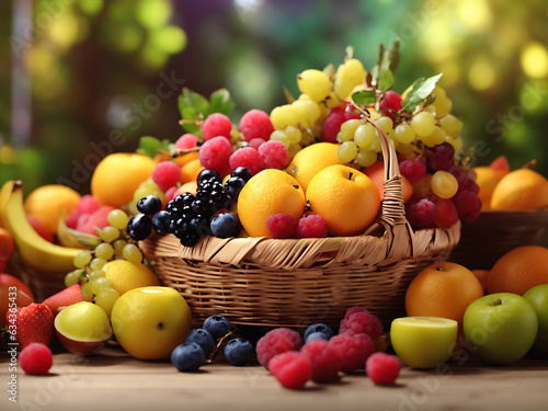 Colorful fruit basket showcases healthy and fresh variety
 Ai generative.