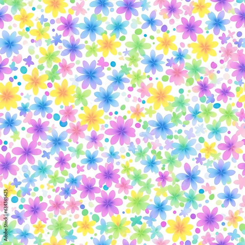 Seamless pattern of colored flowers. AI generated.