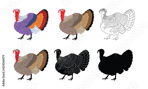 set turkey on a white background Farm animals collection. Icons. Logos and symbols.