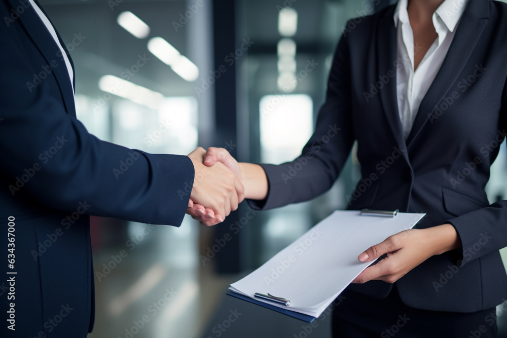 Sealing the Deal: Business Man and Woman Shake Hands in Agreement. Ai generated Sealing the Deal: Business Man and Woman Shake Hands in Agreement. Ai generated