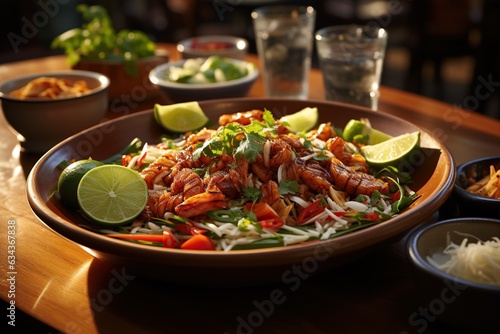 Pad Thai: Experience the iconic Thai stir-fried noodle dish, combining tamarind, peanuts, and fresh lime for a harmonious balance of flavors.Generated with AI