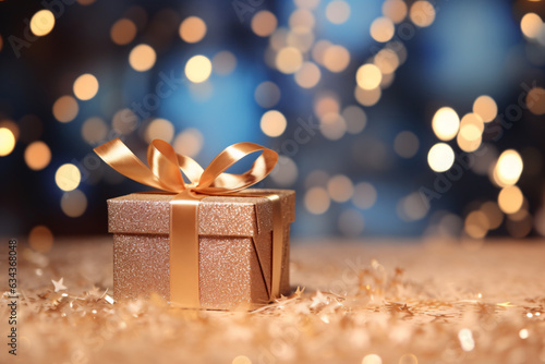 a giftbox with bokeh background. Birthday festival party at night