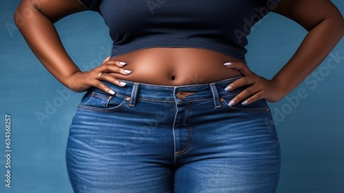 Close-up of hips of overweight woman in jeans © GMZ