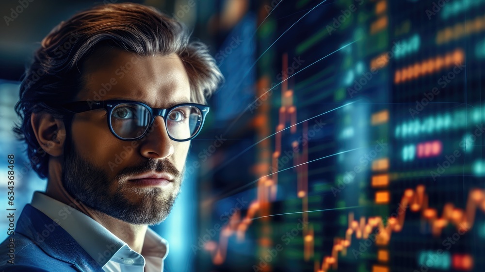 Photograph of a financial professional man among the stock market charts Photograph of a financial professional man among the stock market charts