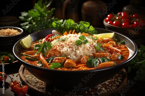 Gaeng Daeng: Revel in the fiery and aromatic red curry, featuring succulent meat or tofu in a spicy coconut sauce.Generated with AI
