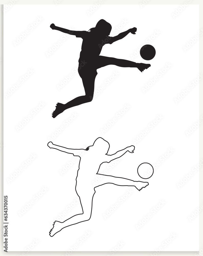 Female football player silhouette on white background