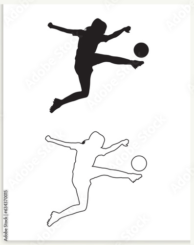 Female football player silhouette on white background