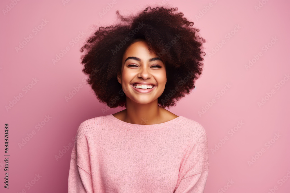 Radiant Black Woman with Infectious Smile on Vibrant Pink Studio Background Radiant Black Woman with Infectious Smile on Vibrant Pink Studio Background