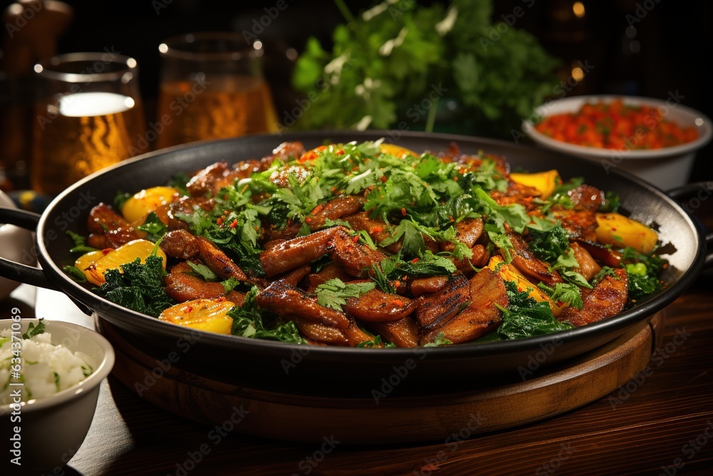 Moo Pad Kamin: Experience the enticing flavors of Thai-style turmeric pork stir-fry, a perfect blend of savory and aromatic spices.Generated with AI Moo Pad Kamin: Experience the enticing flavors of Thai-style turmeric pork stir-fry, a perfect blend of savory and aromatic spices.Generated with AI
