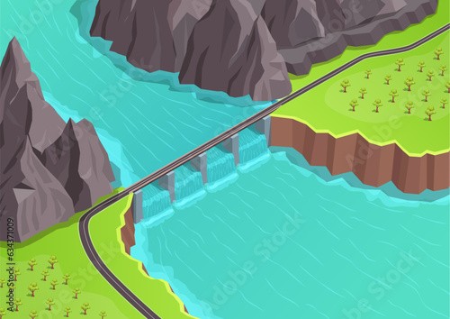 Isometric river with dam