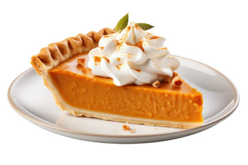 Pumpkin pie, Thanksgiving dessert isolated on white transparent background, PNG