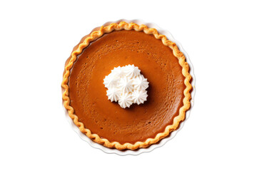 Pumpkin pie isolated on white transparent background, Thanksgiving dessert, top view, PNG