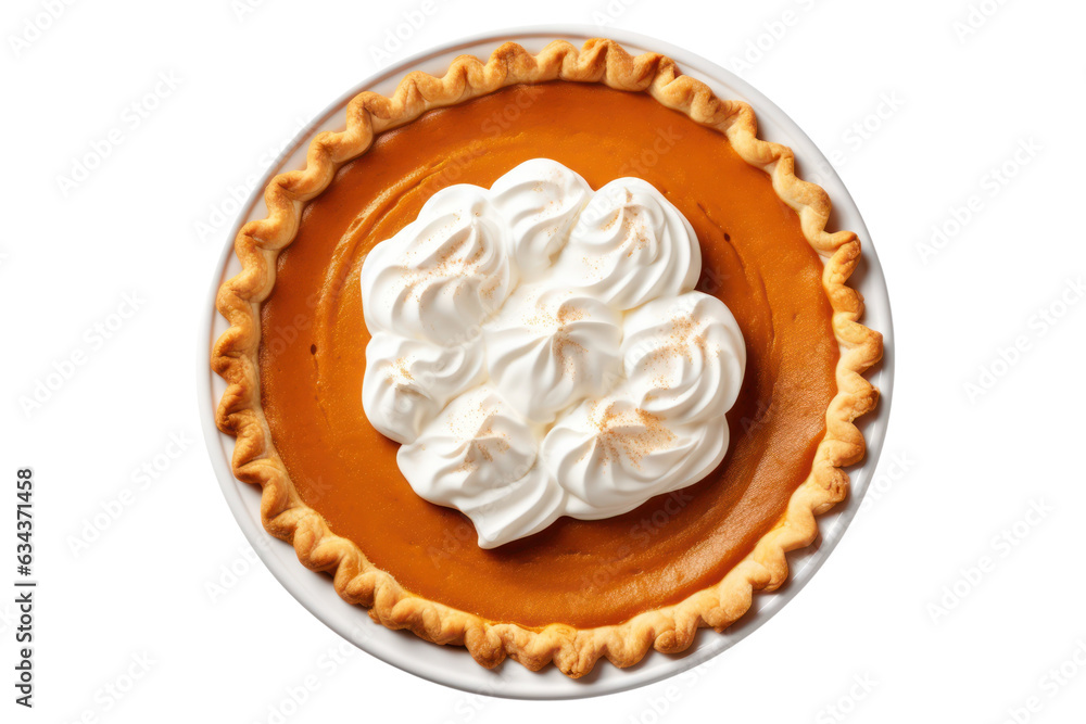 Thanksgiving pumpkin pie isolated on white transparent background, top view, PNG Thanksgiving pumpkin pie isolated on white transparent background, top view, PNG