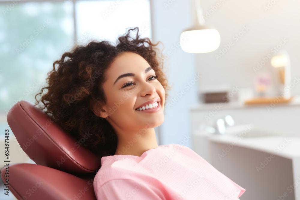 Smiling Mexican woman in dental chair