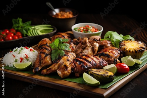  "Khao Niew" (sticky rice) pairs perfectly with zesty "Som Tum" (green papaya salad) and succulent grilled chicken.