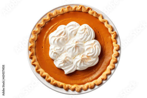 Obraz na płótnie Thanksgiving pumpkin pie isolated on white transparent background, top view, PNG