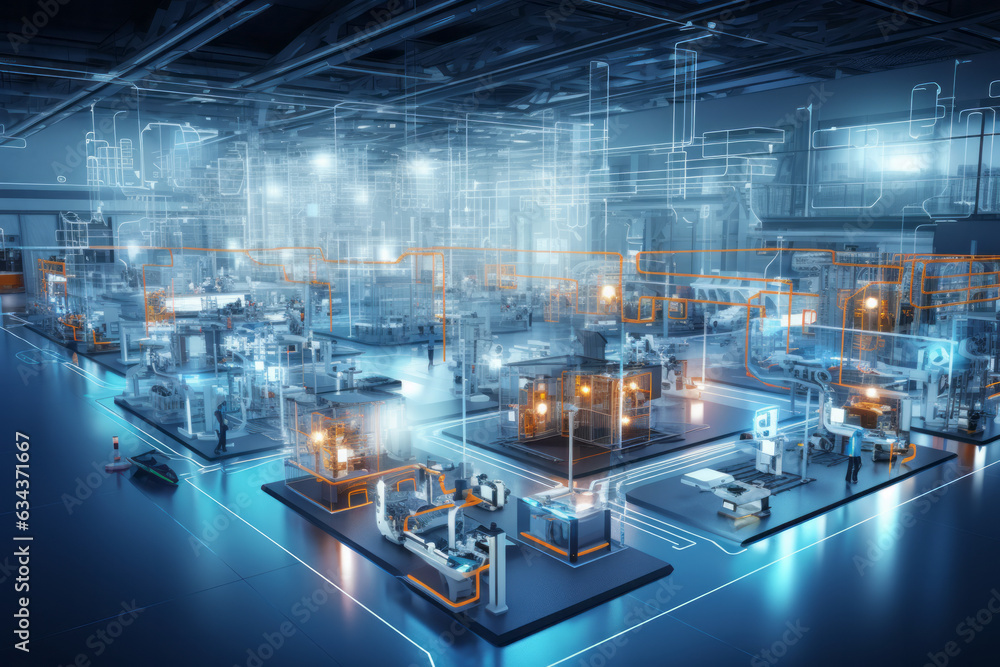Cutting-edge technology in a futuristic smart factory interior Cutting-edge technology in a futuristic smart factory interior