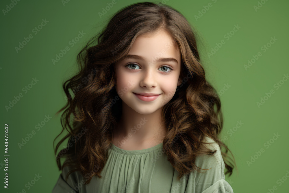 Smiling young woman on vibrant green studio backdrop Smiling young woman on vibrant green studio backdrop