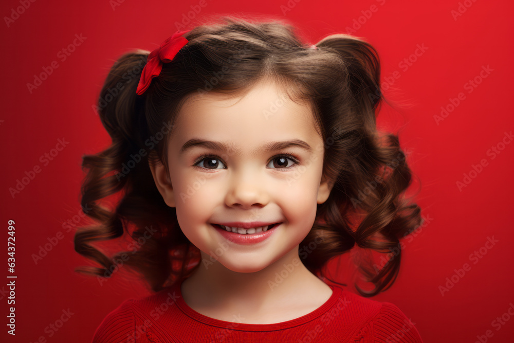 Cheerful Caucasian Girl with Red Studio Background Cheerful Caucasian Girl with Red Studio Background