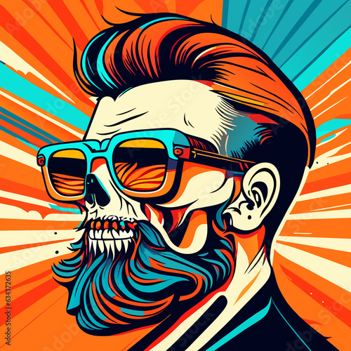 Hipster man with beard and sunglasses. Vector illustration in retro style.