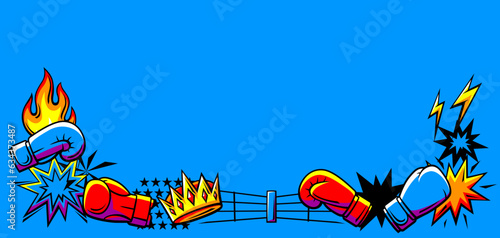 Background with boxing items. Box club illustration. Sport image in cartoon style.