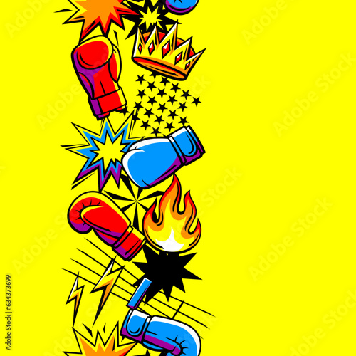 Pattern with boxing items. Box club illustration. Sport background in cartoon style.